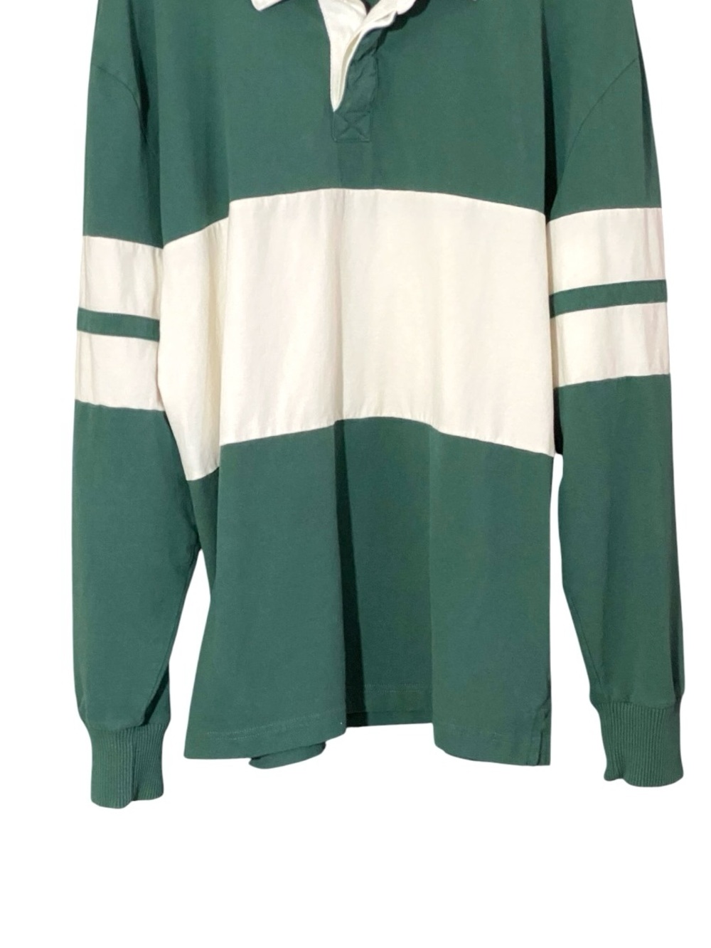 Hollister Green Rugby Shirt M Heavyweight Cotton Striped Long Sleeve Preppy - Picture 4 of 8
